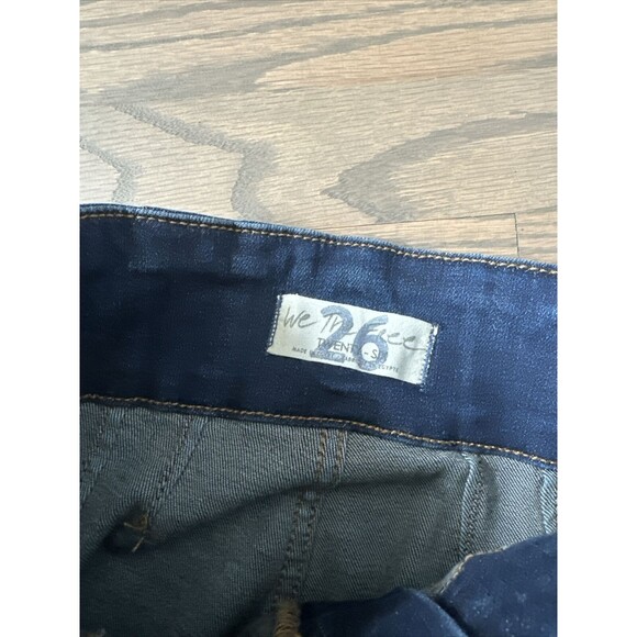 We The Free Size 26 High Rise Flare Leg Dark Blue Denim Jeans Two Button Zipper - Picture 3 of 10
